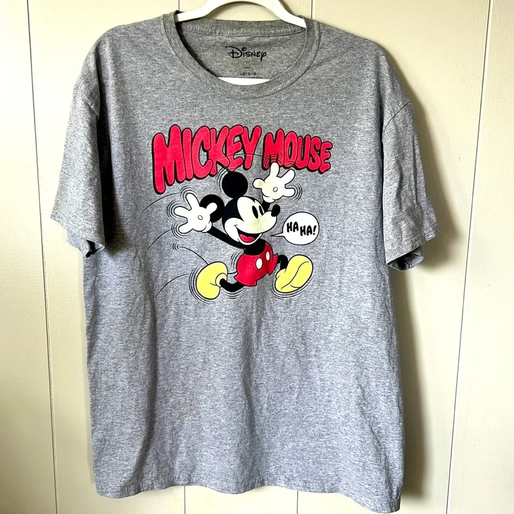 Mickey Mouse Disney T-Shirt Vintage Style Sz Large Gray Short Sleeve Cotton